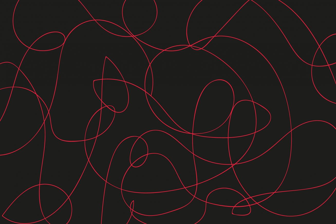 Black background, red squiggle
